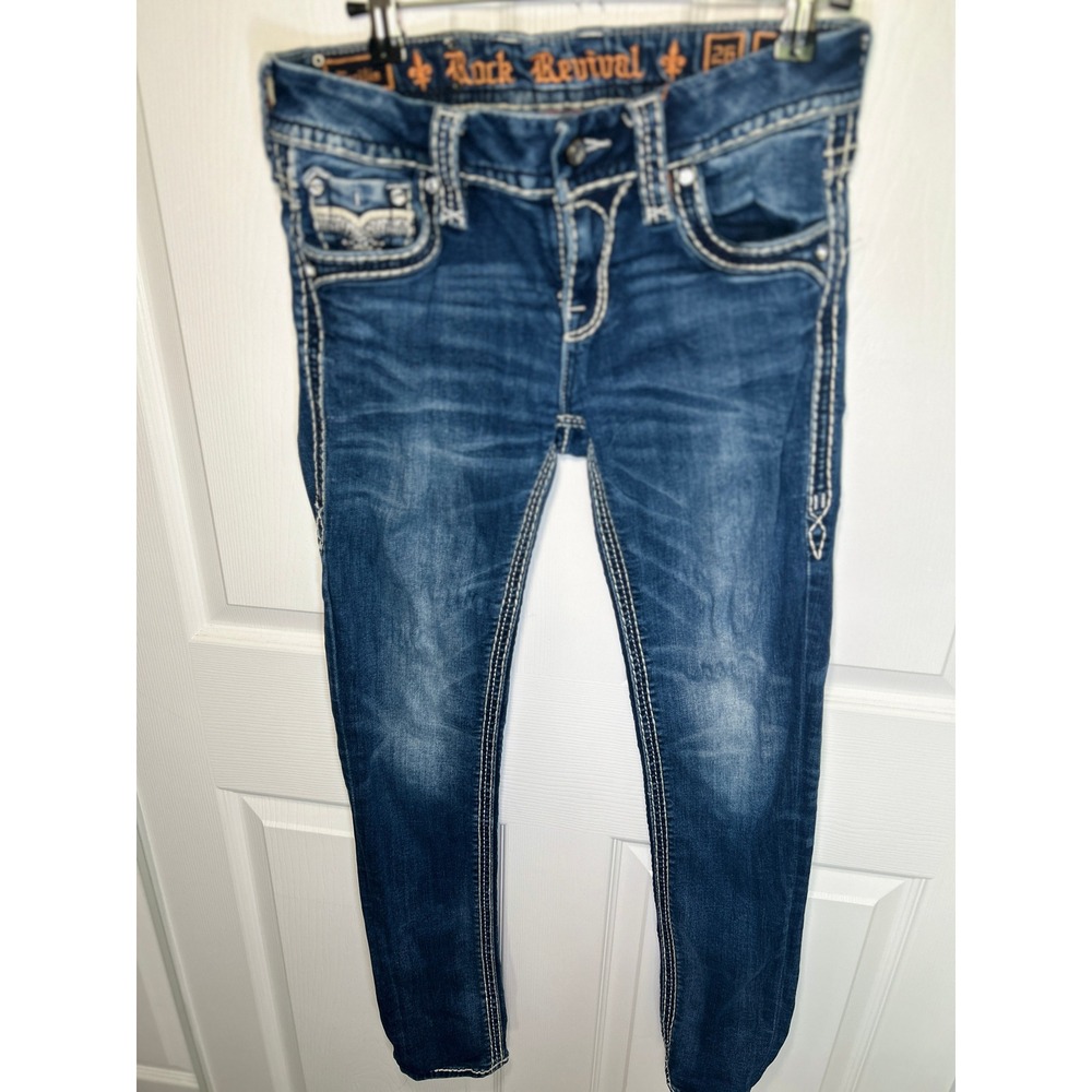 Rock Revival Ercilia Skinny Jeans 26 Thick Stitch Embellished Pocket